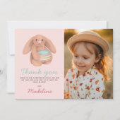 Girls Cute Pink Bunny Photo Kids Birthday  サンキューカード (正面)