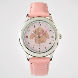 Girls Cute Pink Bunny Rabbit Plushie Kids  腕時計