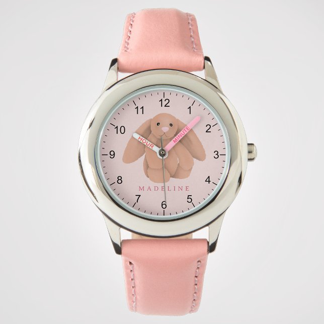 Girls Cute Pink Bunny Rabbit Plushie Kids  腕時計 (クリエイターアップロード済み)