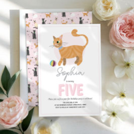 Girls Cute Pink Cat Kids Birthday 招待状