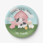 Girls Cute Pink Farm Animal Barnyard Birthday  ペーパープレート (正面)