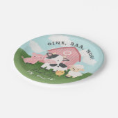 Girls Cute Pink Farm Animal Barnyard Birthday  ペーパープレート (アングル)