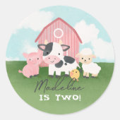 Girls Cute Pink Farm Animal Kids Birthday ラウンドシール (正面)