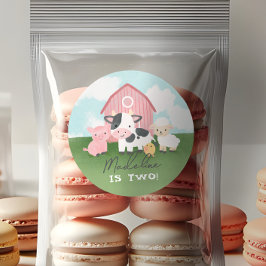 Girls Cute Pink Farm Animal Kids Birthday ラウンドシール