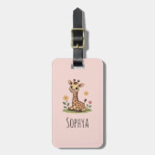 Girls Cute Pink Giraffe Kids ラゲッジタグ (正面縦)