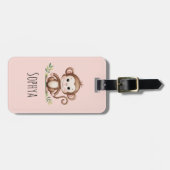 Girls Cute Pink Monkey Kids ラゲッジタグ (正面横)