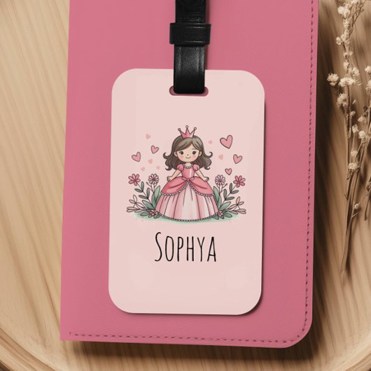 Girls Cute Pink Princess Kids ラゲッジタグ