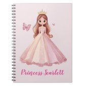 Girls Cute Pink Princess Personalised Notebook ノートブック (正面)