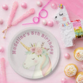 Girls Cute Pink Unicorn Birthday ペーパープレート (パーティー)