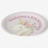 Girls Cute Pink Unicorn Birthday ペーパープレート (アングル)