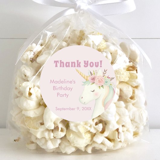 Girls Cute Pink Unicorn Birthday Thank You ラウンドシール