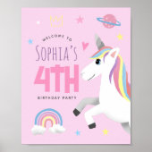 Girls Cute Pink Unicorn Welcome Sign ポスター (正面)