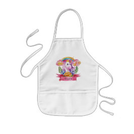 Girls Cute Purple Unicorn Rainbow Custom Name      子供用エプロン