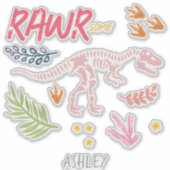 Girls Cute Raw-Some Pink Dinosaur Kids  シール (正面)
