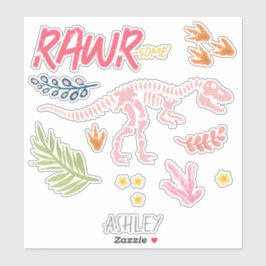 Girls Cute Raw-Some Pink Dinosaur Kids  シール