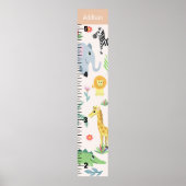 Girls Cute Safari Animals Elephant Growth Chart ポスター (正面)