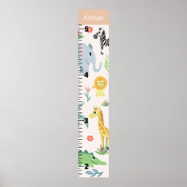 Girls Cute Safari Animals Elephant Growth Chart ポスター