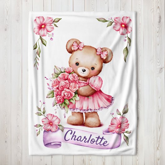 Girls Cute Teddy Bear Kids Fleece Blanket フリースブランケット