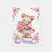 Girls Cute Teddy Bear Kids Fleece Blanket フリースブランケット (正面)