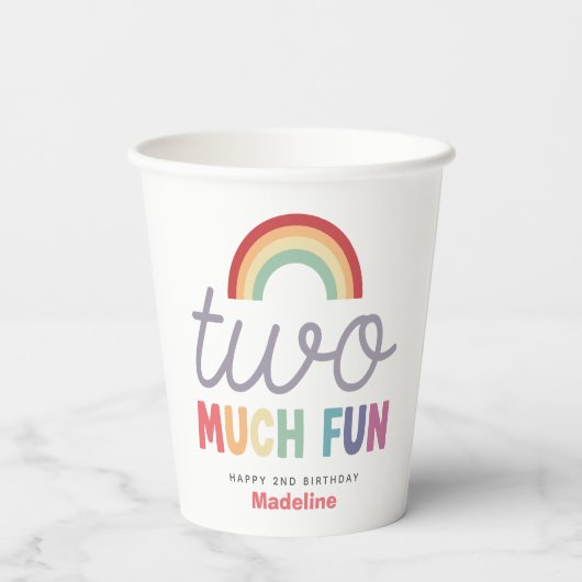 Girls Cute Two Much Fun Rainbow 2nd Birthday 紙コップ (裏面)