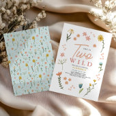 Girls Cute Two Wild Boho Wildflower 2nd Birthday 招待状