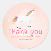Girls Cute Unicorn Birthday Thank You Favor ラウンドシール (正面)