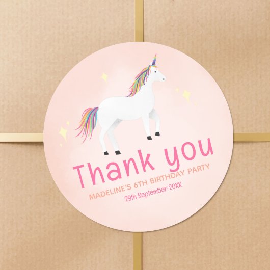 Girls Cute Unicorn Birthday Thank You Favor ラウンドシール