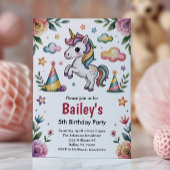 Girls Cute Unicorn Kids Birthday 招待状