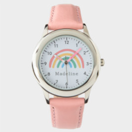 Girls Cute Whimsical Pastel Pink Rainbow Kids 腕時計