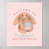Girls Cute Woodland Bunny Birthday Welcome Poster ポスター (正面)