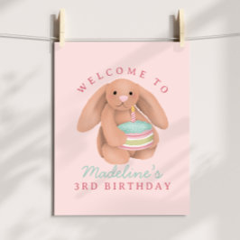 Girls Cute Woodland Bunny Birthday Welcome Poster ポスター