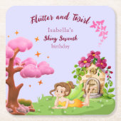 Girls Cute Yellow Fairy Fairytale home スクエアペーパーコースター (正面)