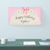 Girl's Daisy Flower and Bow Birthday Banner 横断幕 (トレードショー)