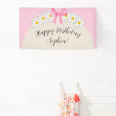 Girl's Daisy Flower and Bow Birthday Banner 横断幕 (インサイチュ)