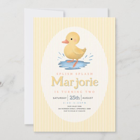 Girls Duckling Puddle Summer Birthday 招待状 (正面)
