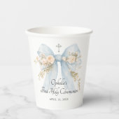 Girl's Dusty Blue First Communion Floral Bow 紙コップ (正面)