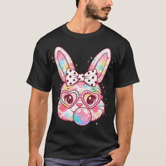Girls Easter Cute Bunny Face Pink Easter Girls Tシャツ (正面)