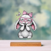 Girls Easter Cute Bunny Face Pink Easter Kids Todd アクリルサイン (ニュートラル)