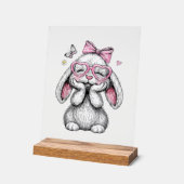 Girls Easter Cute Bunny Face Pink Easter Kids Todd アクリルサイン (傾斜)