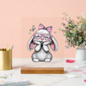 Girls Easter Cute Bunny Face Pink Easter Kids Todd アクリルサイン (ウェディング)