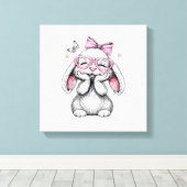 Girls Easter Cute Bunny Face Pink Easter Kids Todd キャンバスプリント (インサイチュ (ウッドフロア))