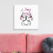 Girls Easter Cute Bunny Face Pink Easter Kids Todd キャンバスプリント (インサイチュ (リビング))