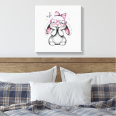 Girls Easter Cute Bunny Face Pink Easter Kids Todd キャンバスプリント (インサイチュ (寝室))
