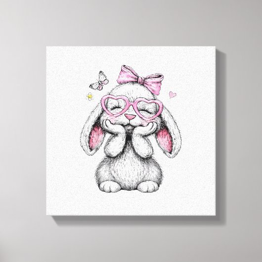 Girls Easter Cute Bunny Face Pink Easter Kids Todd キャンバスプリント (正面)