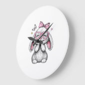 Girls Easter Cute Bunny Face Pink Easter Kids Todd ラージ壁時計 (傾斜)