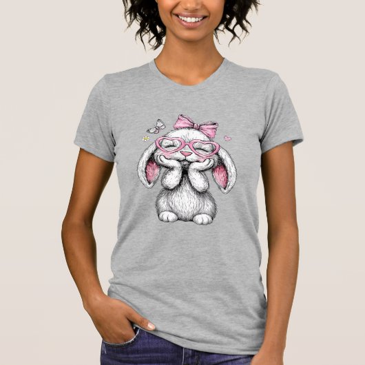 Girls Easter Cute Bunny Face Pink Easter Kids Todd Tシャツ (正面)