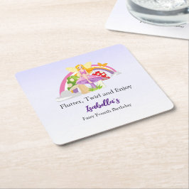 Girls Fairy Mushroom Rainbow Birthday  スクエアペーパーコースター