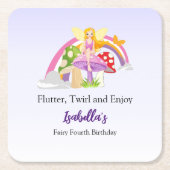 Girls Fairy Mushroom Rainbow Birthday  スクエアペーパーコースター (正面)