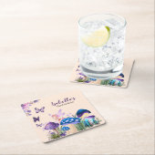 Girls Fairy Purple Mushroom Butterfly Birthday スクエアペーパーコースター (インサイチュ)