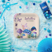 Girls Fairy Purple Mushroom Butterfly Birthday ペーパープレート (パーティー)